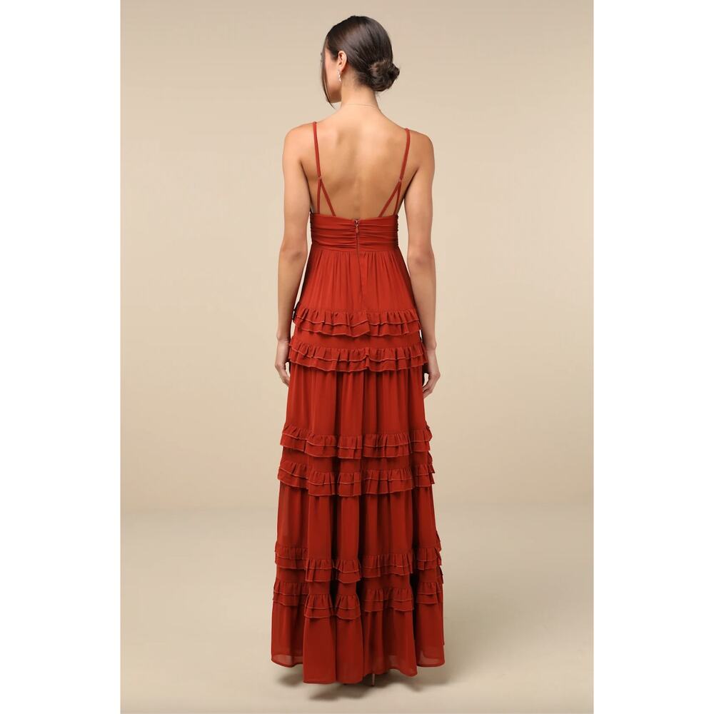 Lulu's Rust Red Ruffled Maxi Dress - Picture 2 of 11
